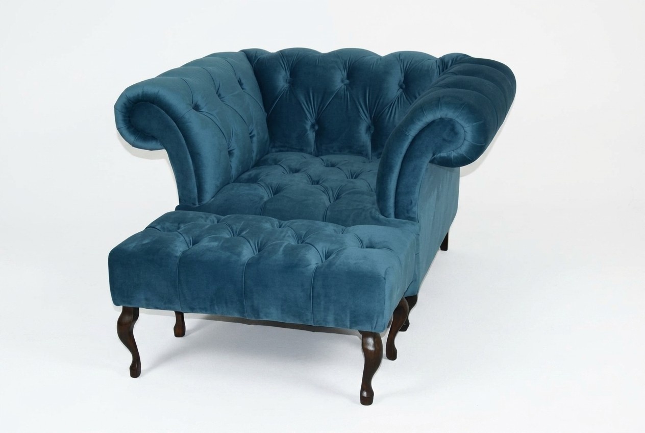 Chesterfield Sofa Polster Stoff Leder Couchen Polster Garnitur Sessel + Hocker