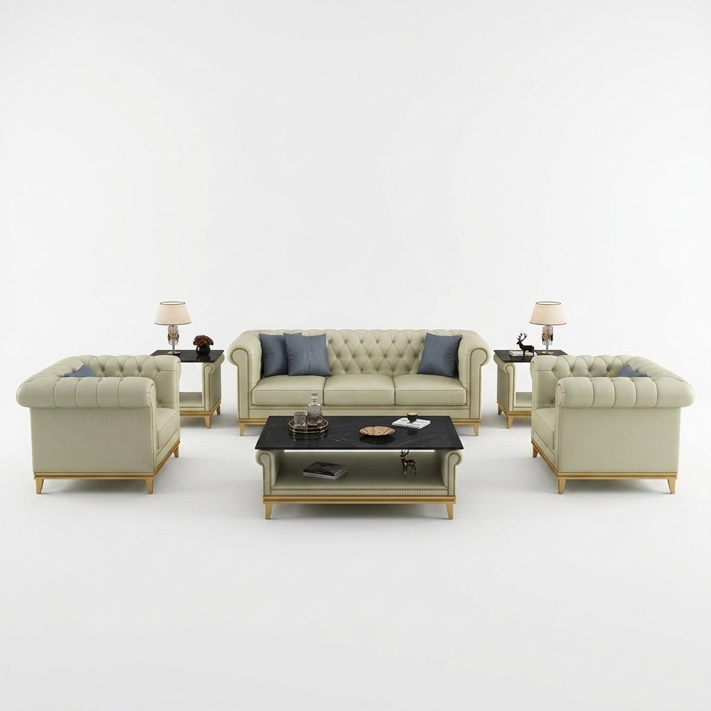 Chesterfield Sofagarnitur Couch Polster Möbel Set 3+2+1 Ledersofa 3tlg