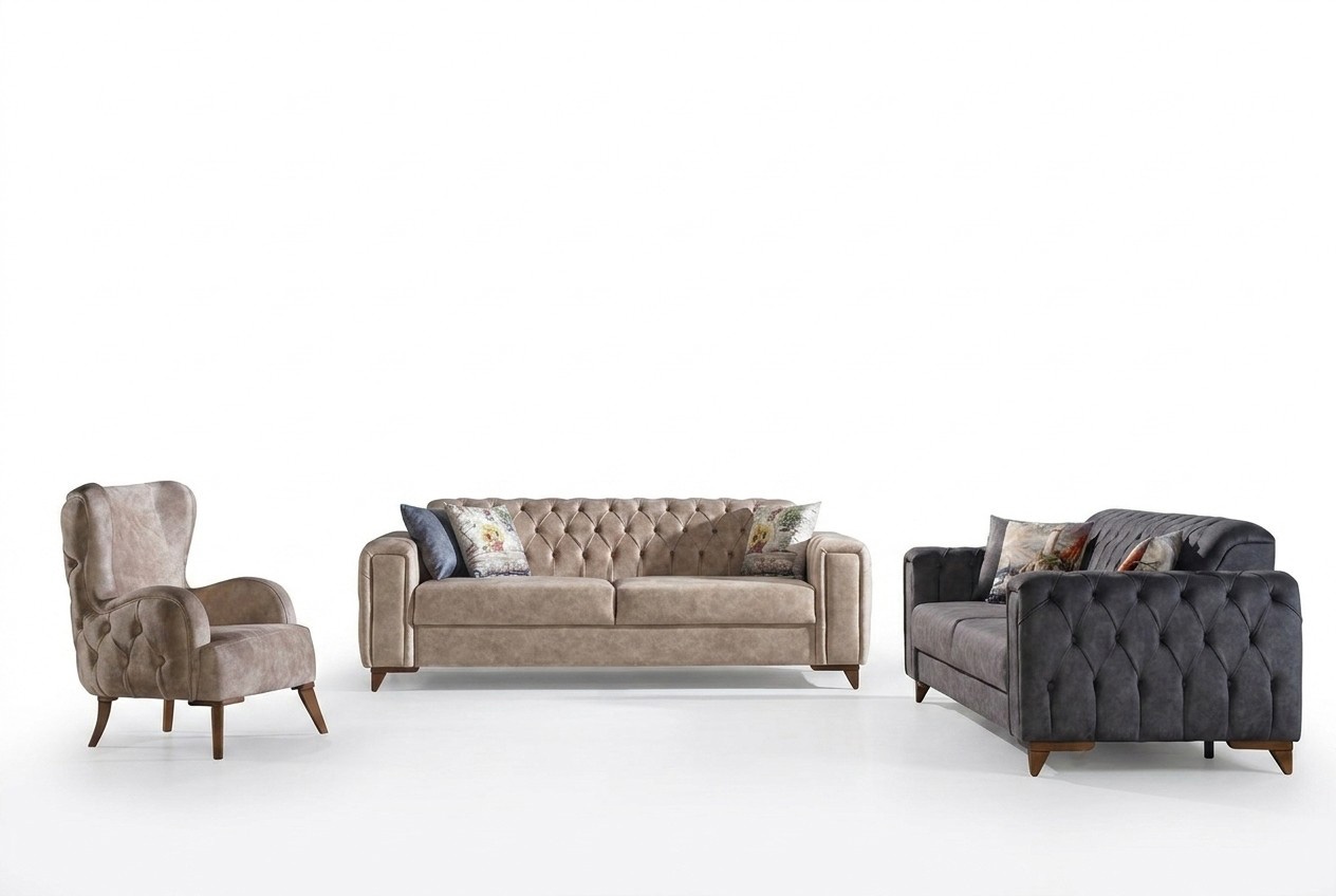 Chesterfield Sofagarnitur Polster Möbel Set 3+3+1 Couchen Sitzgruppe