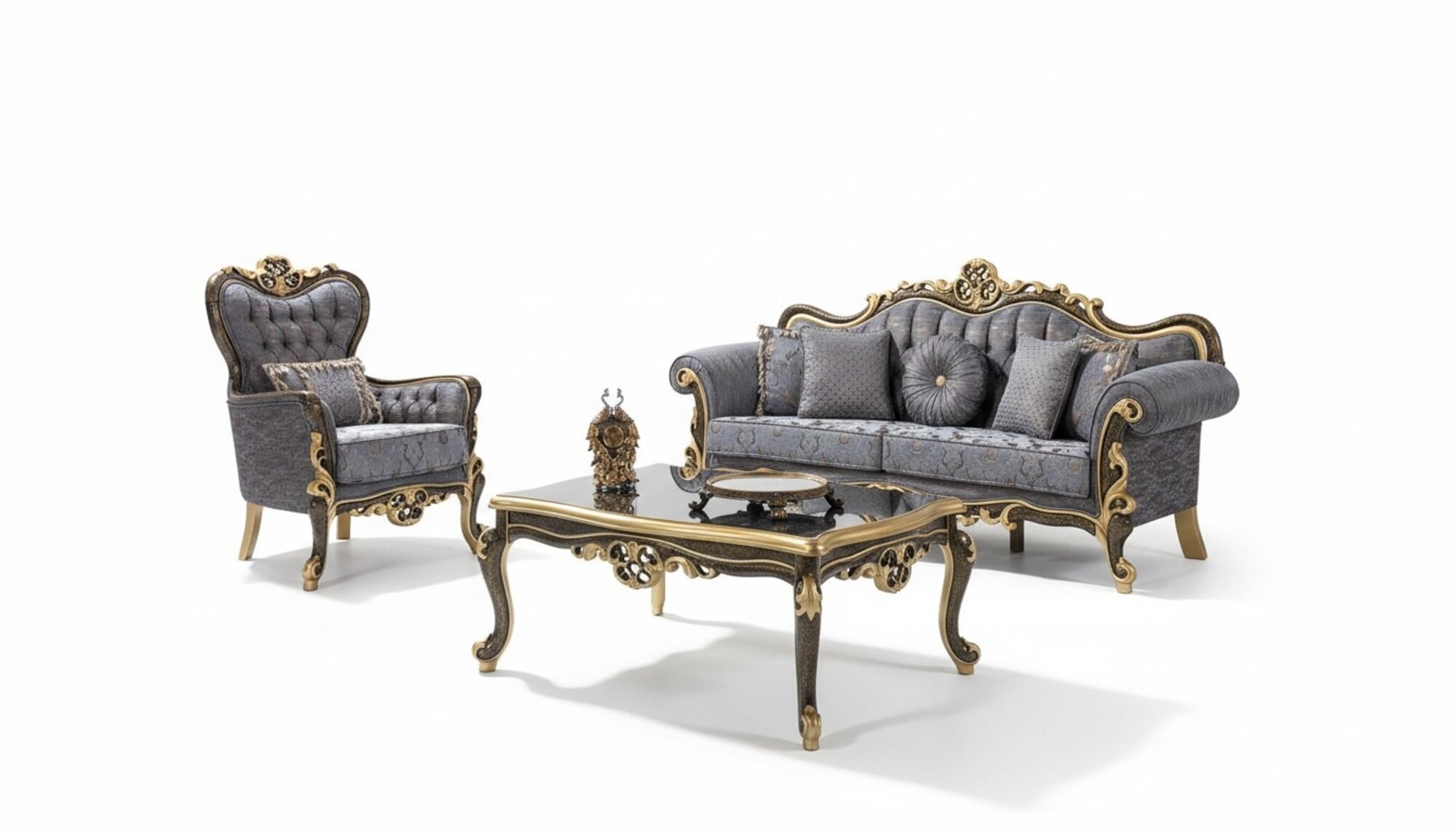 Chesterfield Sofagarnitur Polstersofa Sofa Blau Dreisitzer Sessel Set