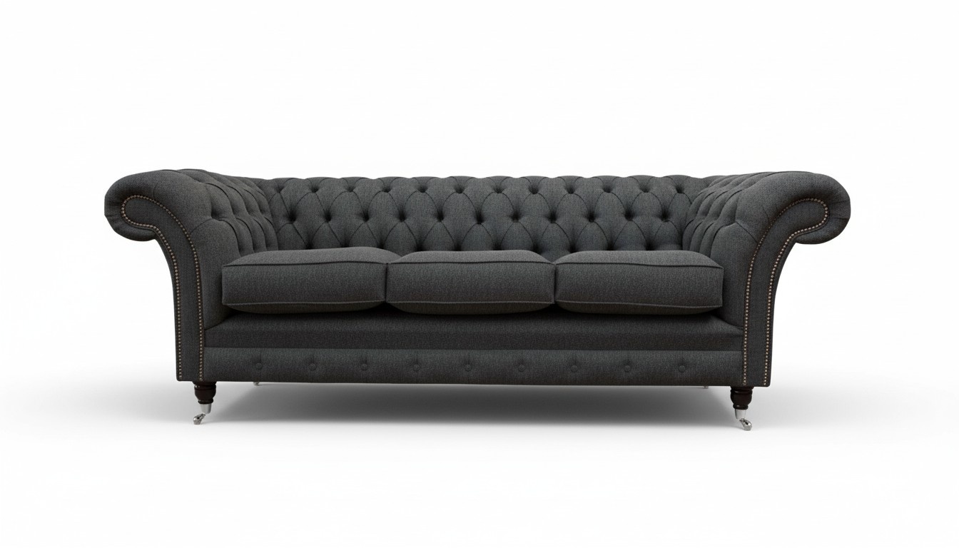Chesterfield Textil Polster Design Sofa Luxus Couch Grau Sofa 3 Sitzer