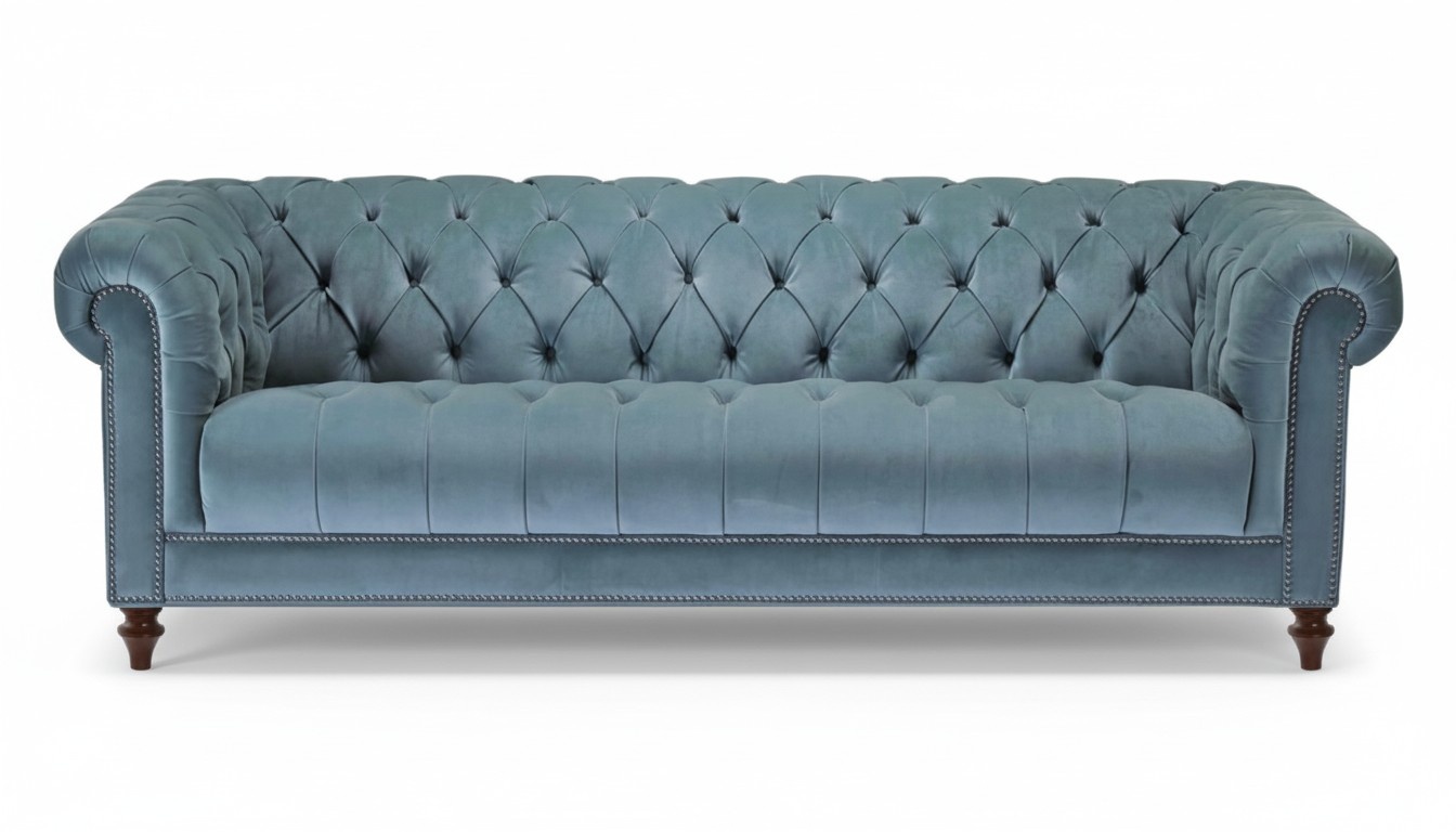 Chesterfield Turkis Design Couchen Polster Sofa Neu Dreisitzer Stoff Wohnzimmer