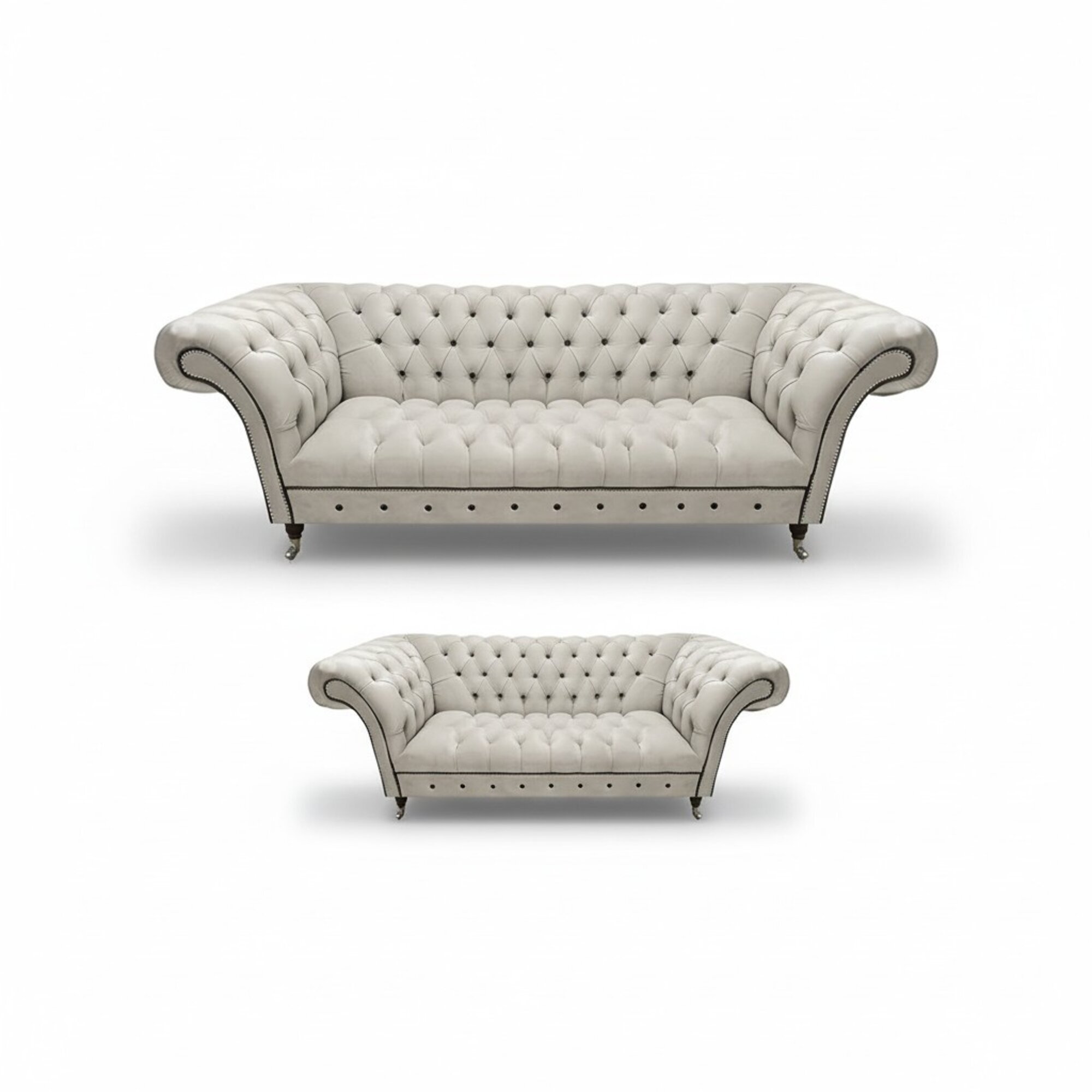 Chesterfield Weiße Ledersofa Garnitur Wohnzimmer Sitzmöbel Edle Couchen