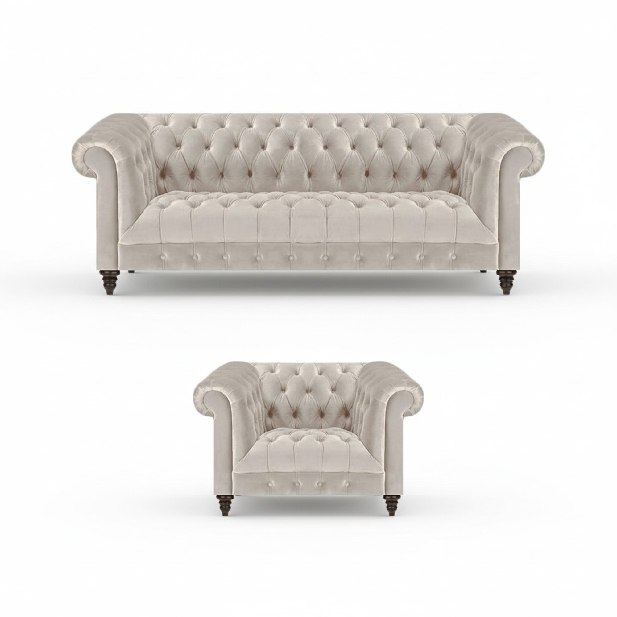 Chesterfield Weiße Polstergarnitur Luxuriöser 3-Sitzer Textil Sessel