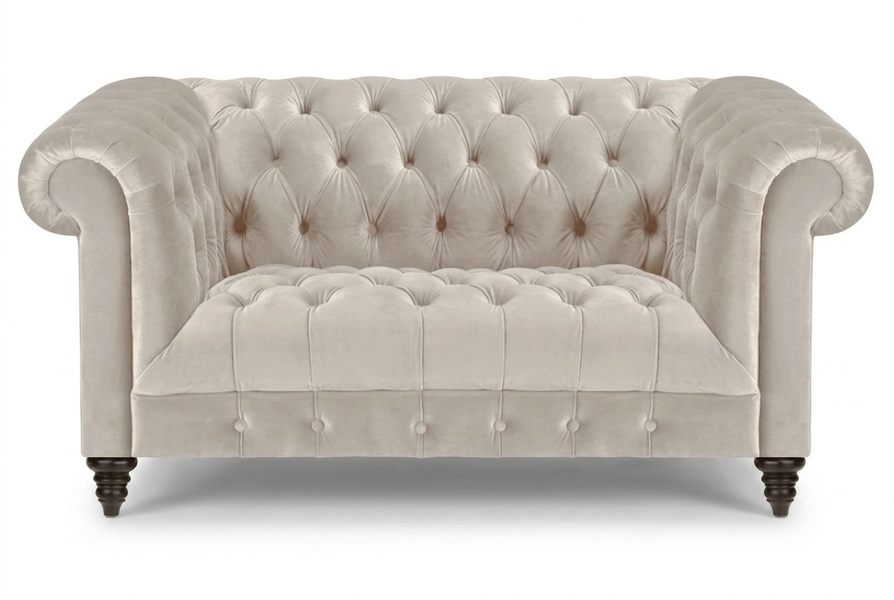 Chesterfield Weißes Stoffsofa Moderner Wohnzimmer Zweisitzer Luxus Couch