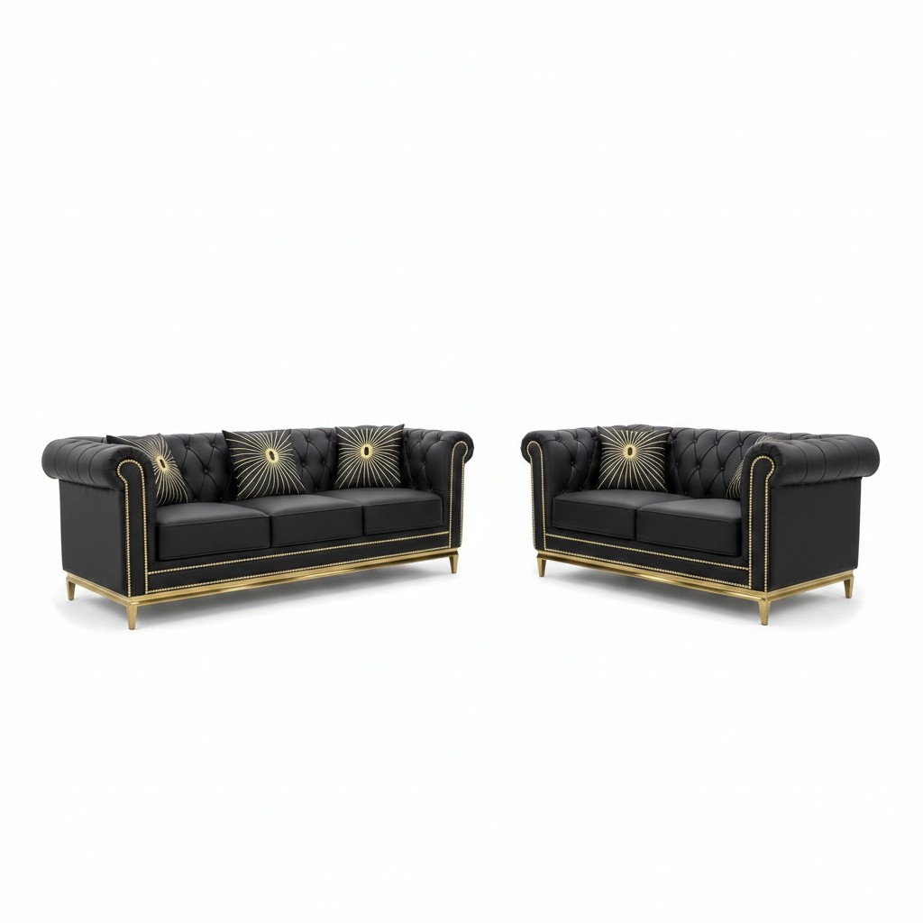 Chesterfield Wohnzimmer Couch Sofa Set Luxus Garnitur 3+2 Orange 2tlg