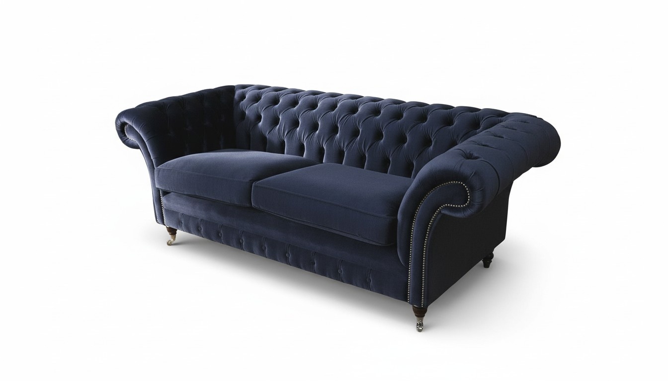 Chesterfield Wohnzimmer Samt Couch Blau 3 Sitzer Textil Sofas