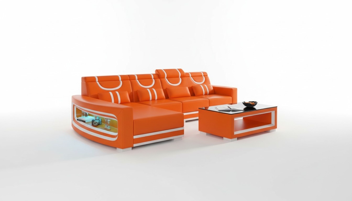Couch Ecksofa L Form Liege Orange Modern Ledersofa Sofas Sofa Couchen