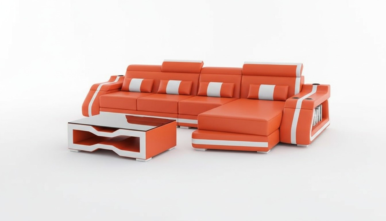 Couch Ecksofa L Form Liege Orange Modern Ledersofa Kunstleder Sofa Couchen