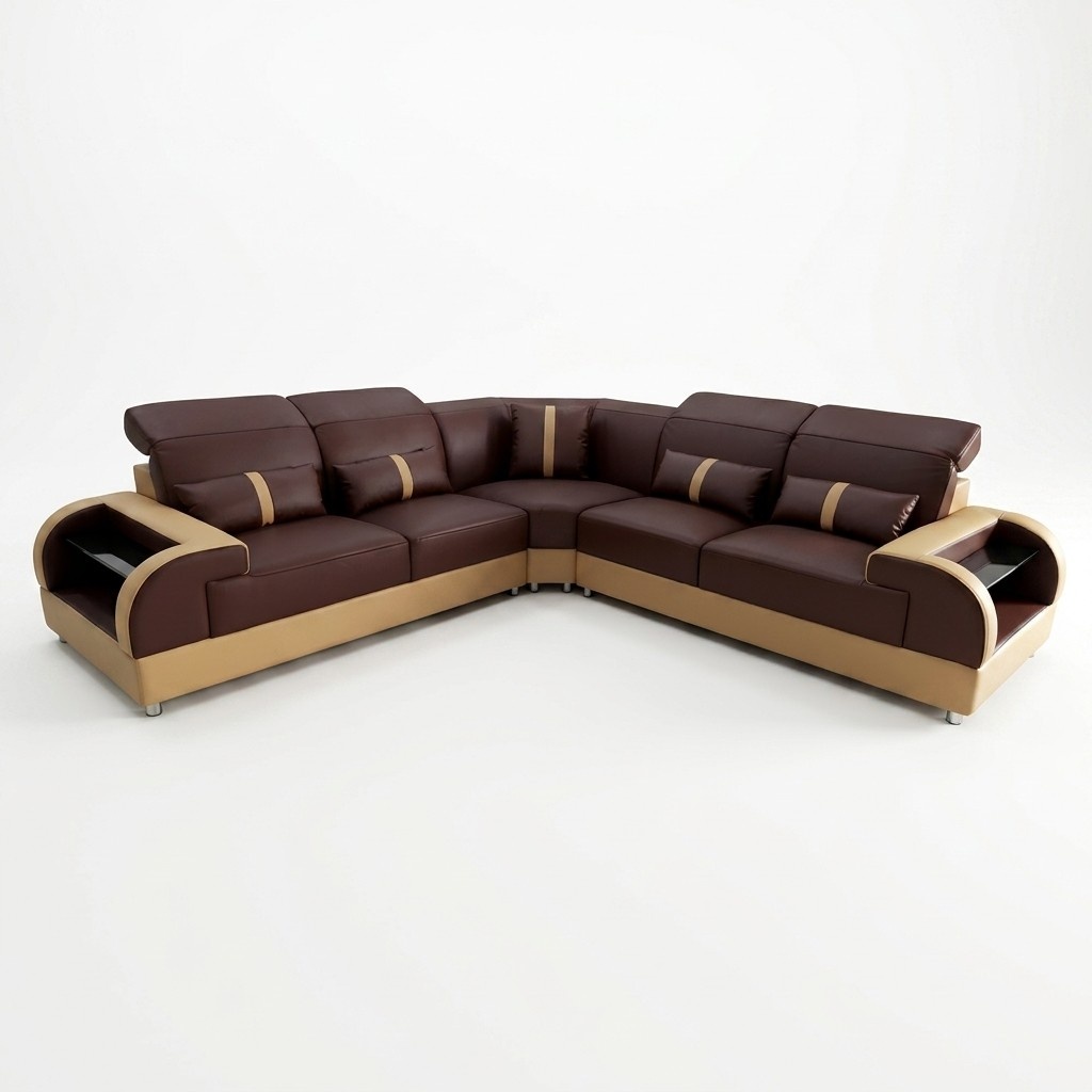 Couch Ecksofa Leder Wohnlandschaft Garnitur Design Modern Sofa L-Form LED USB
