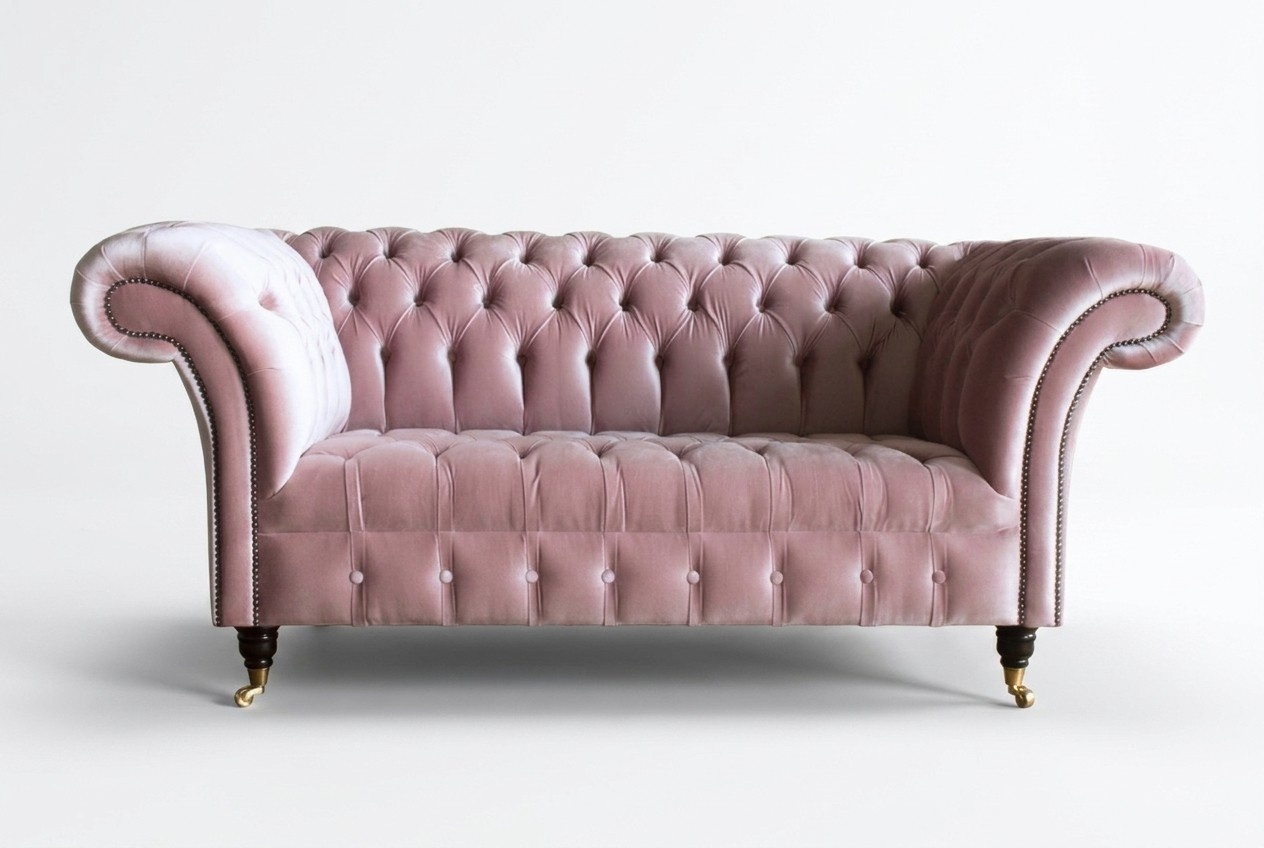 Couch Polster Sofa Textil Stoff Chesterfield Couchen Garnitur Schwarz 2 Sitzer