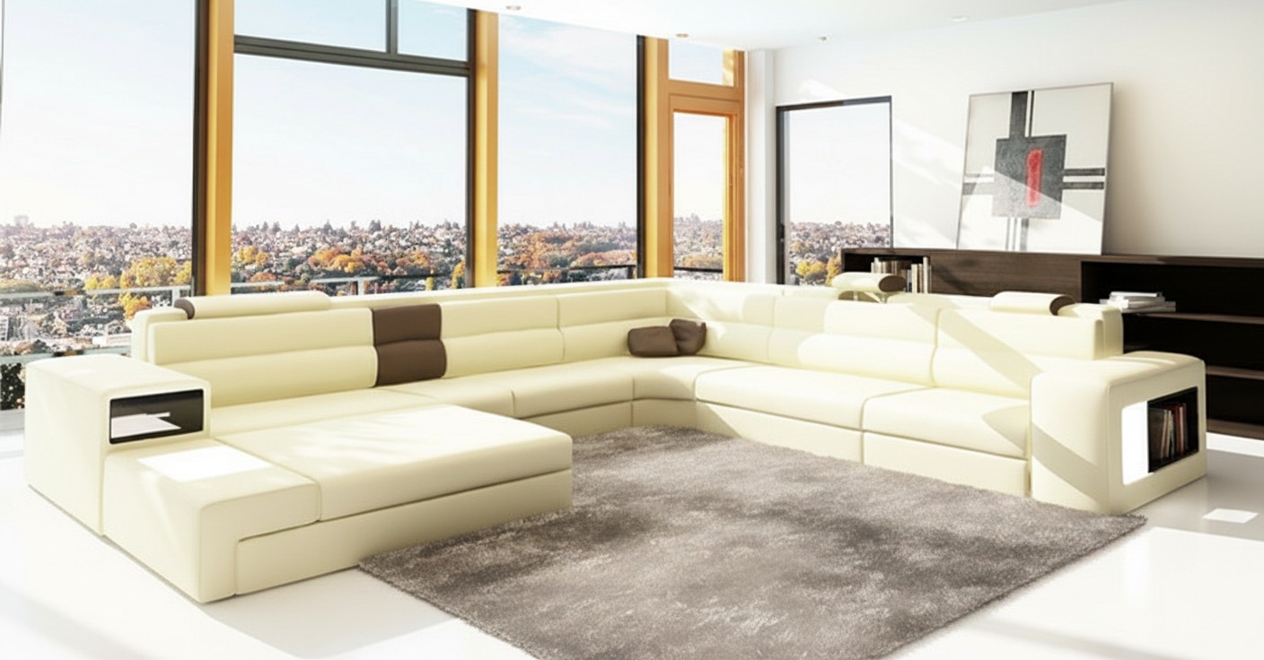 Couch Wohnlandschaft Eck Garnitur Design Modern Sofa U-Form Leder