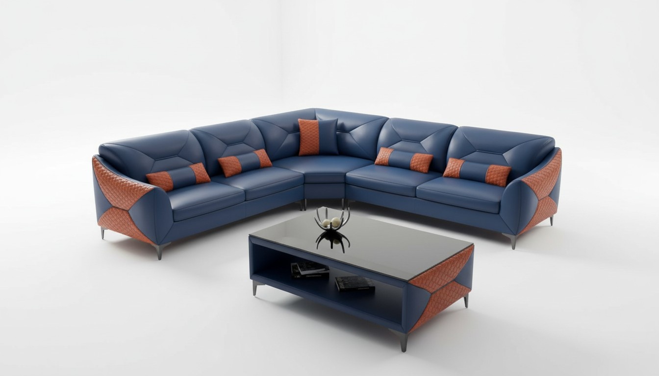 Couchen Designersofa Ecksofa Sofa L Form Blau Kunstleder Sofas Modern