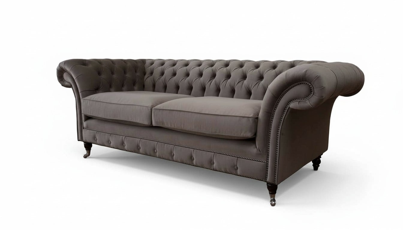 Couchen Polster Sofas 3 Sitz Dreisitzer Stoffsofa Chesterfield Grau Neu