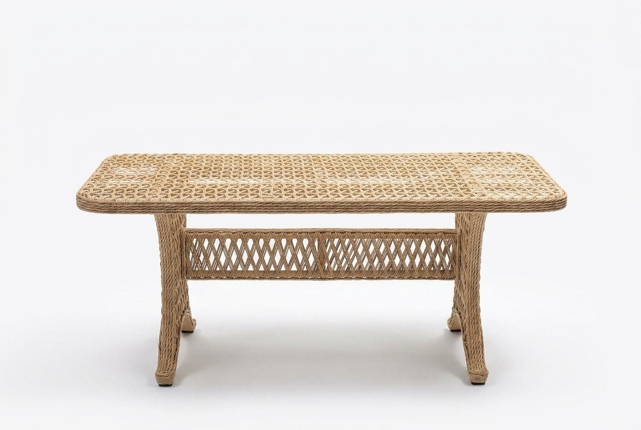 Couchtisch Hochwertig Beige Moderner Kaffeetisch Rattan Beistell Design Luxus