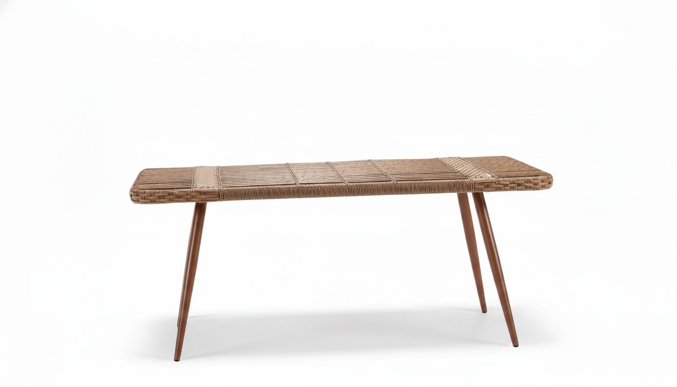 Couchtisch Rechteckig Beige Luxus Rattan Moderner Design Kaffeetisch Hochwertig