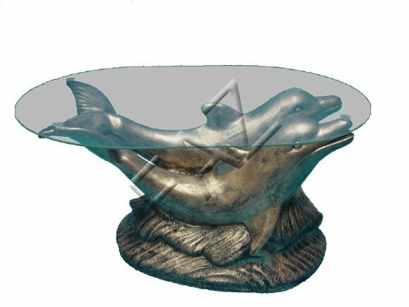 Exklusiver Couchtisch mit Delfinen Glas Beistell Tisch Tische Antik Stil