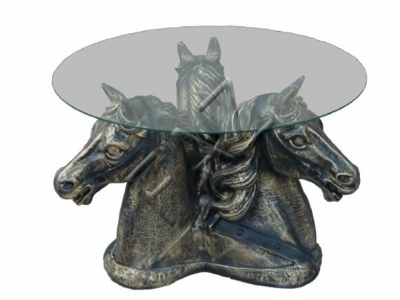Glastisch Tische Tisch Statue Figur Tisch Beistell Sofa Wohnzimmer Pferde
