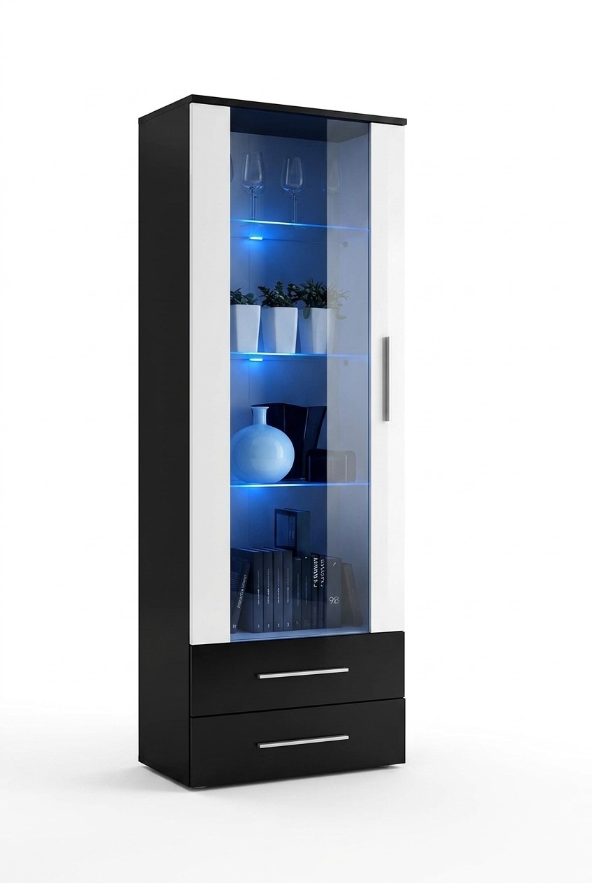 Designer Wohnzimmer Möbel Holz Vitrinen Glas Regal Schrank Schwarz Einrichtung