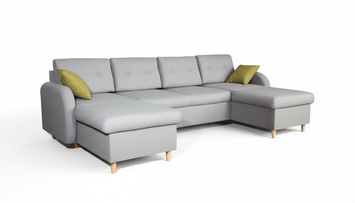 Wohnlandschaft Ecksofa Stoff U-Form Bettfunktion Couch Design Deko Polster