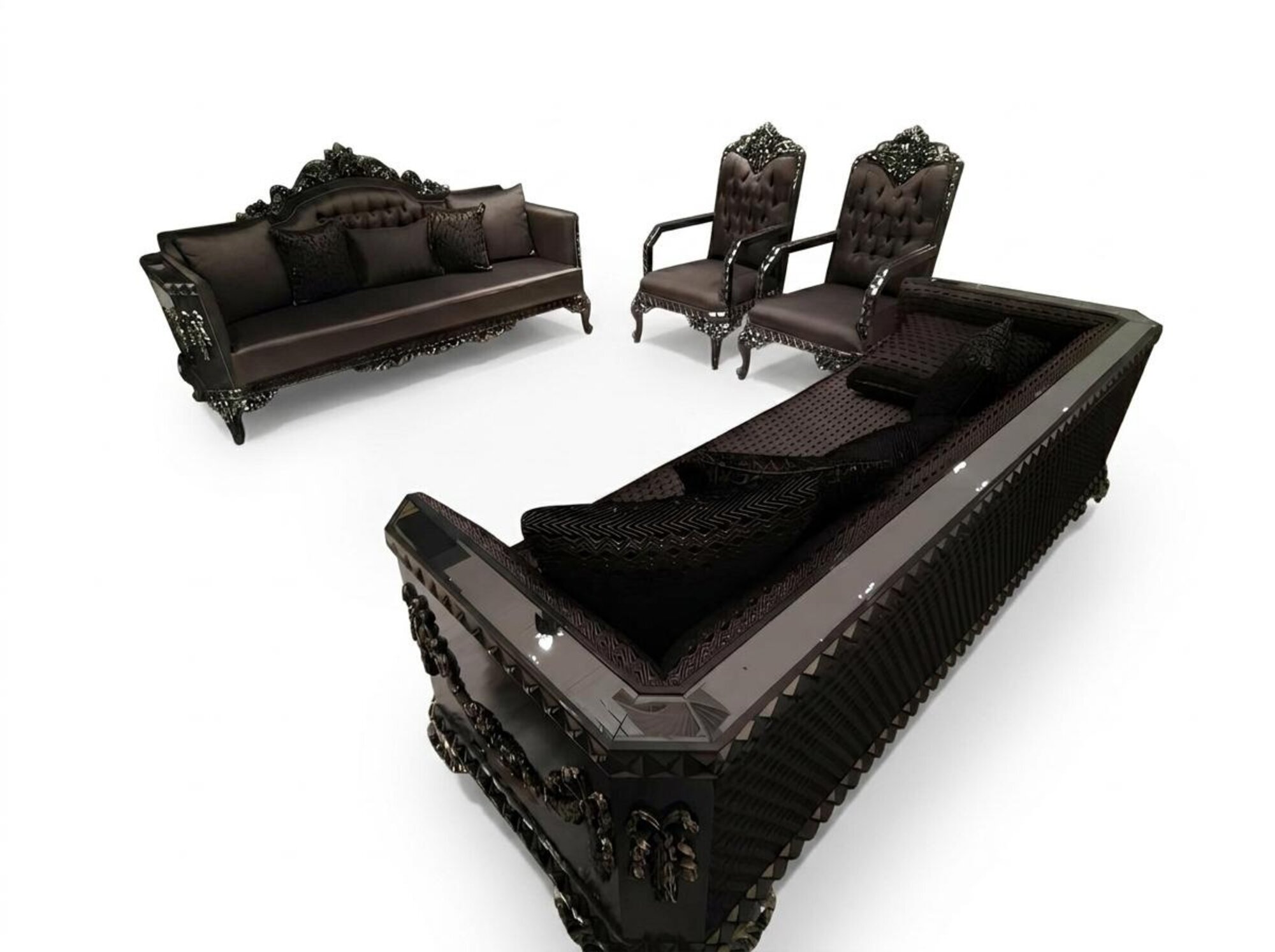 Deluxe Wohnzimmer Garnitur Sofa und Sessel Premium Sofa und sessel Braun