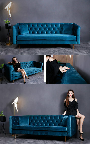 Designer Chesterfield Sofa Textil Blau Couch Polster Sofas Couchen Stoff