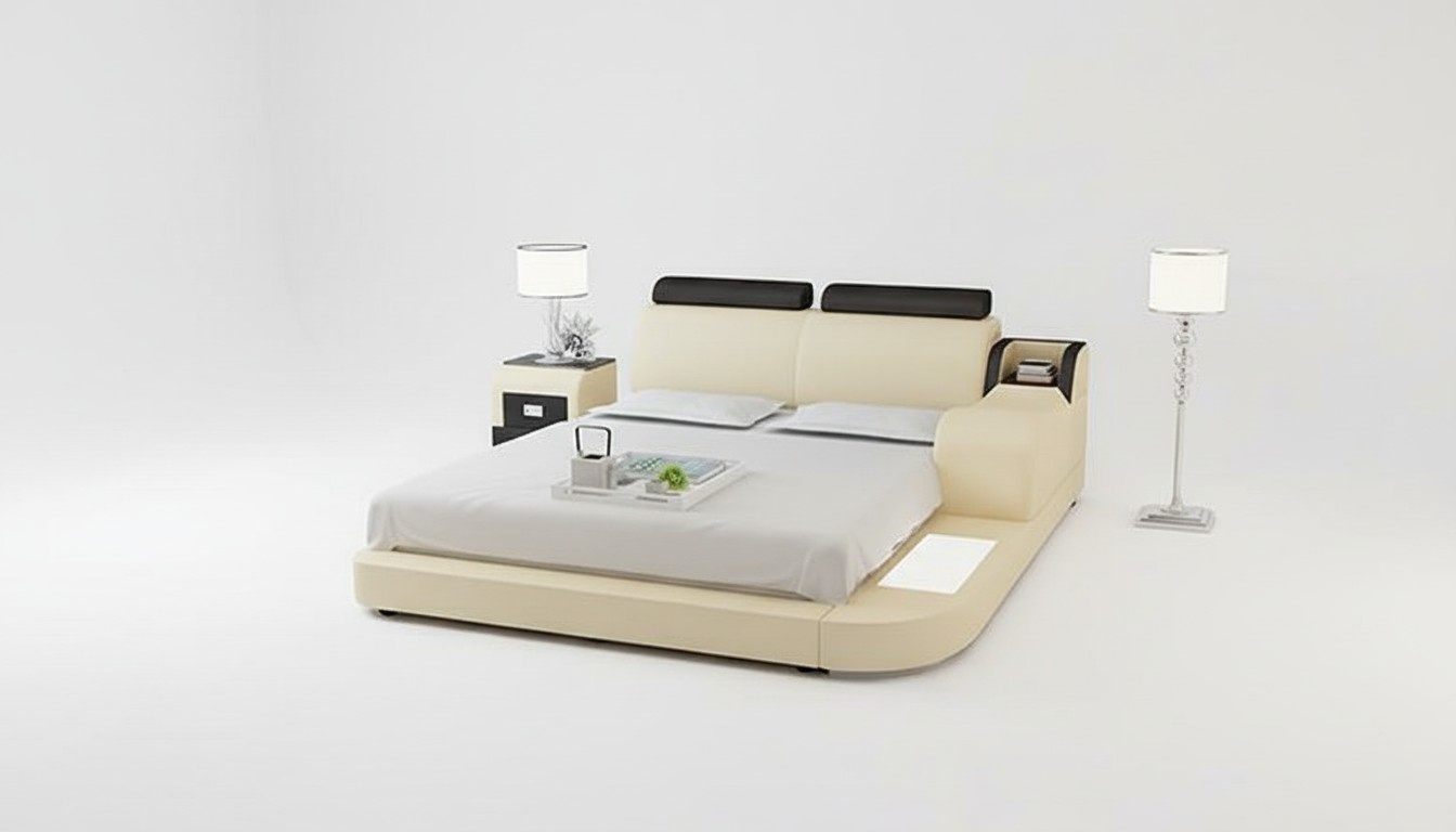 Design Bett XXL Big Betten Leder Hotel Polster 160x200cm Multifunktion Regal USB