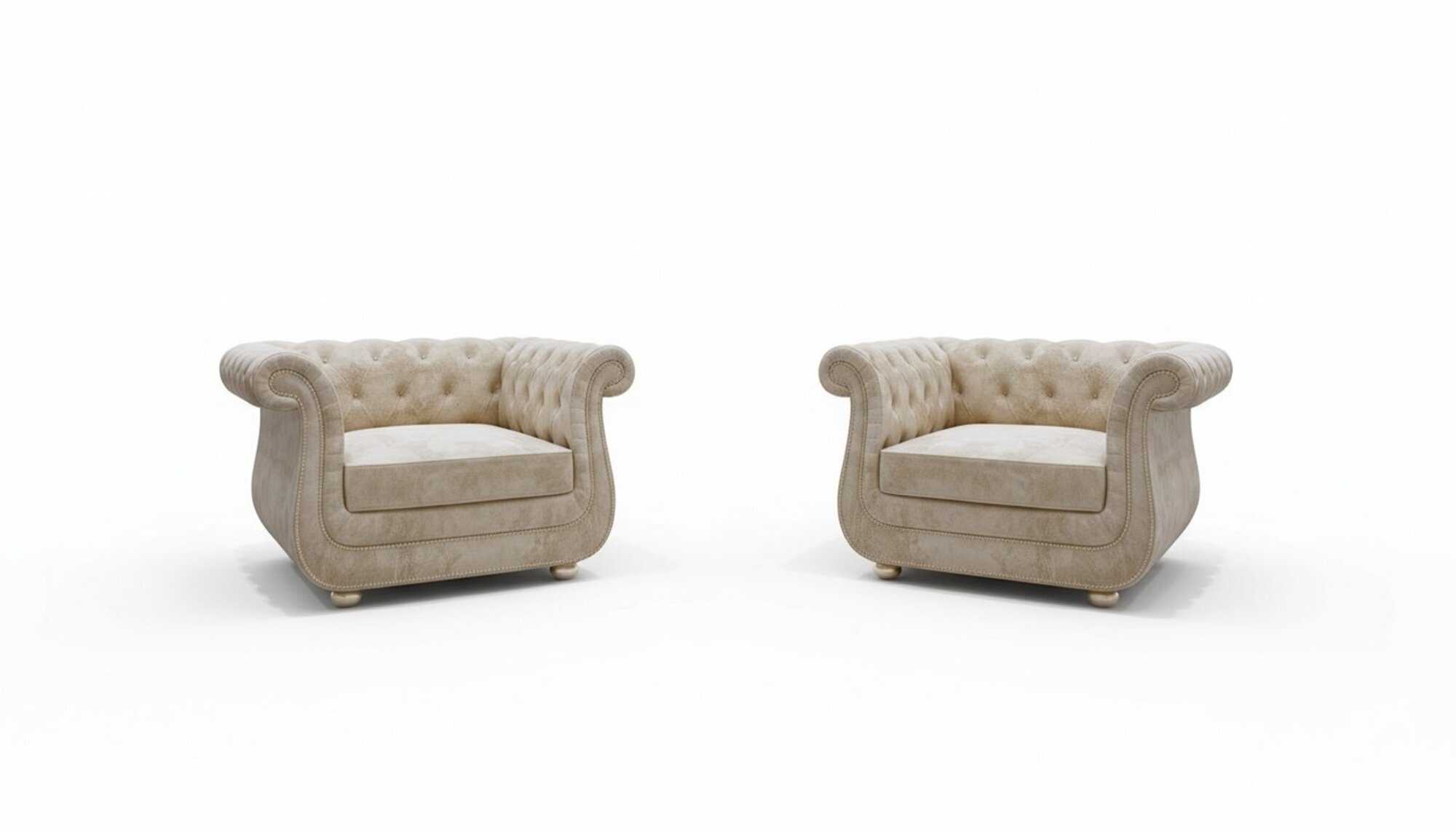 Design Chesterfield 1+1 Sofagarnitur Kunstleder Beige Couch Polster Sessel
