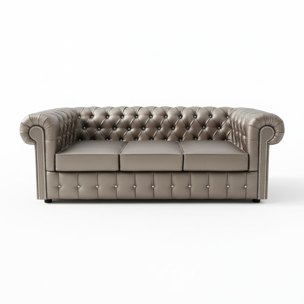 Design Chesterfield Sofa 3-Sitzer Gold Couch Polster Leder Sofas Wohnzimmer Neu
