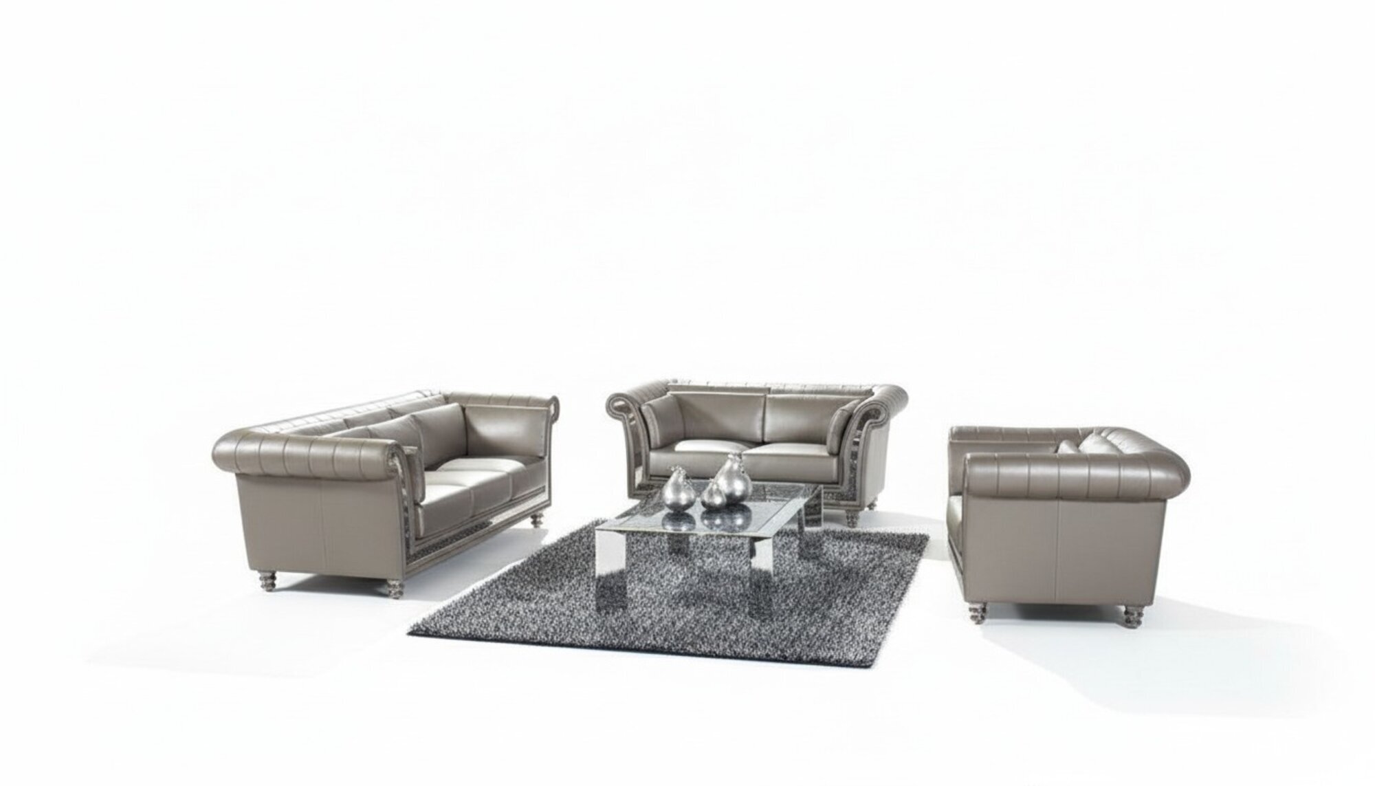 Design Chesterfield Sofagarnitur 3+2+1 Couch Leder Silver Couch
