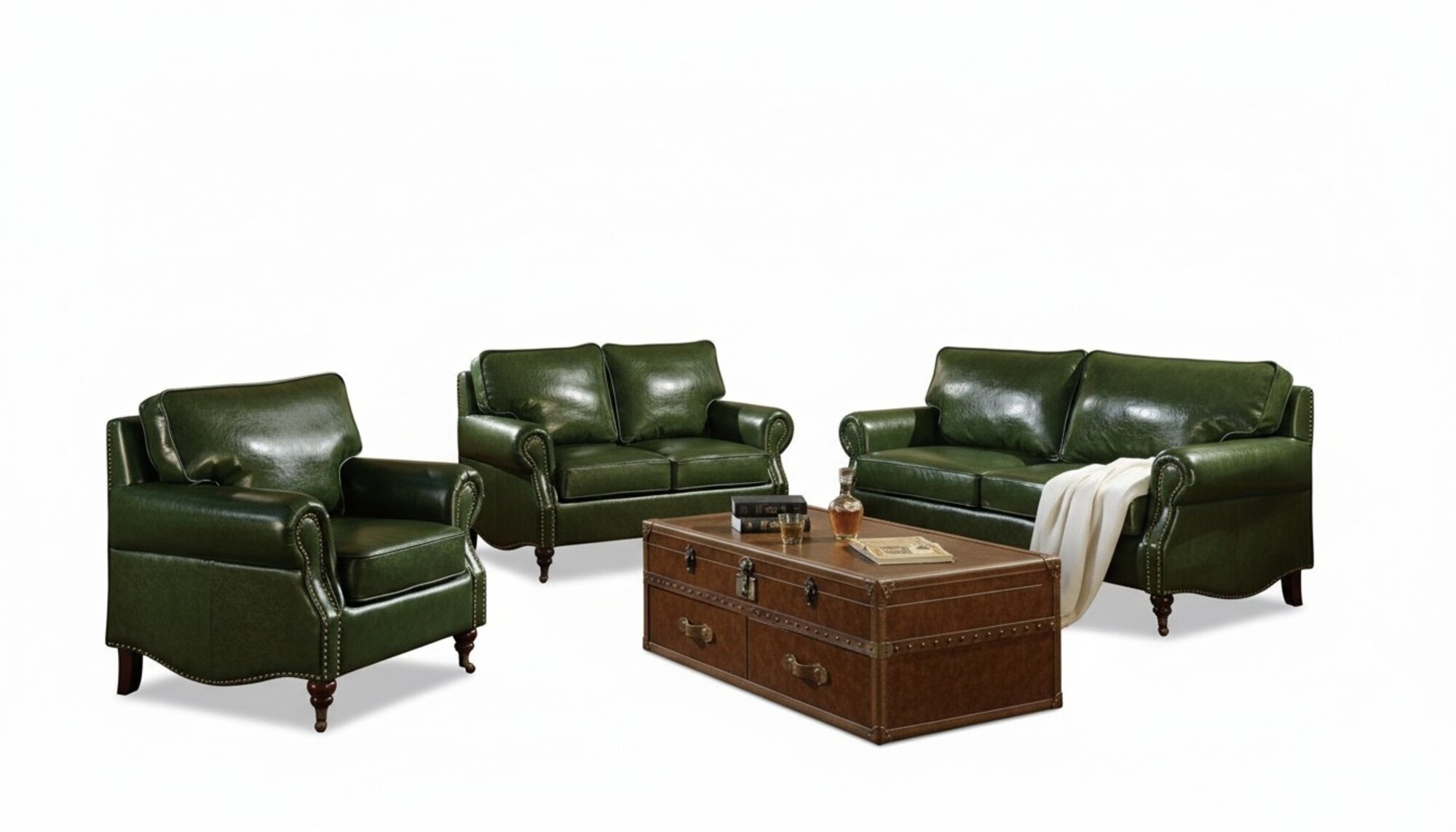 Design Chesterfield Sofagarnitur 3+2+1 Couch Leder Couch Dekor Polster