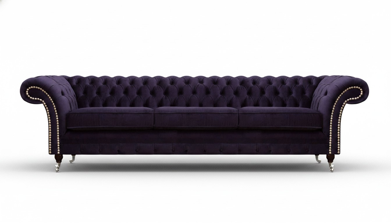 Design Chesterfield Wohnzimmer Dreisitzer Sofa Couch Lila Polstermöbel