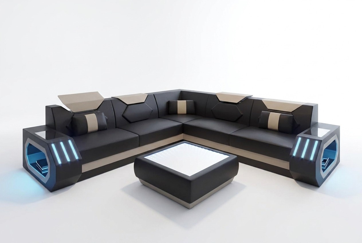 Design Eckcouch Ecksofa Wohnzimmer Möbel Lederpolster Couch Sofa