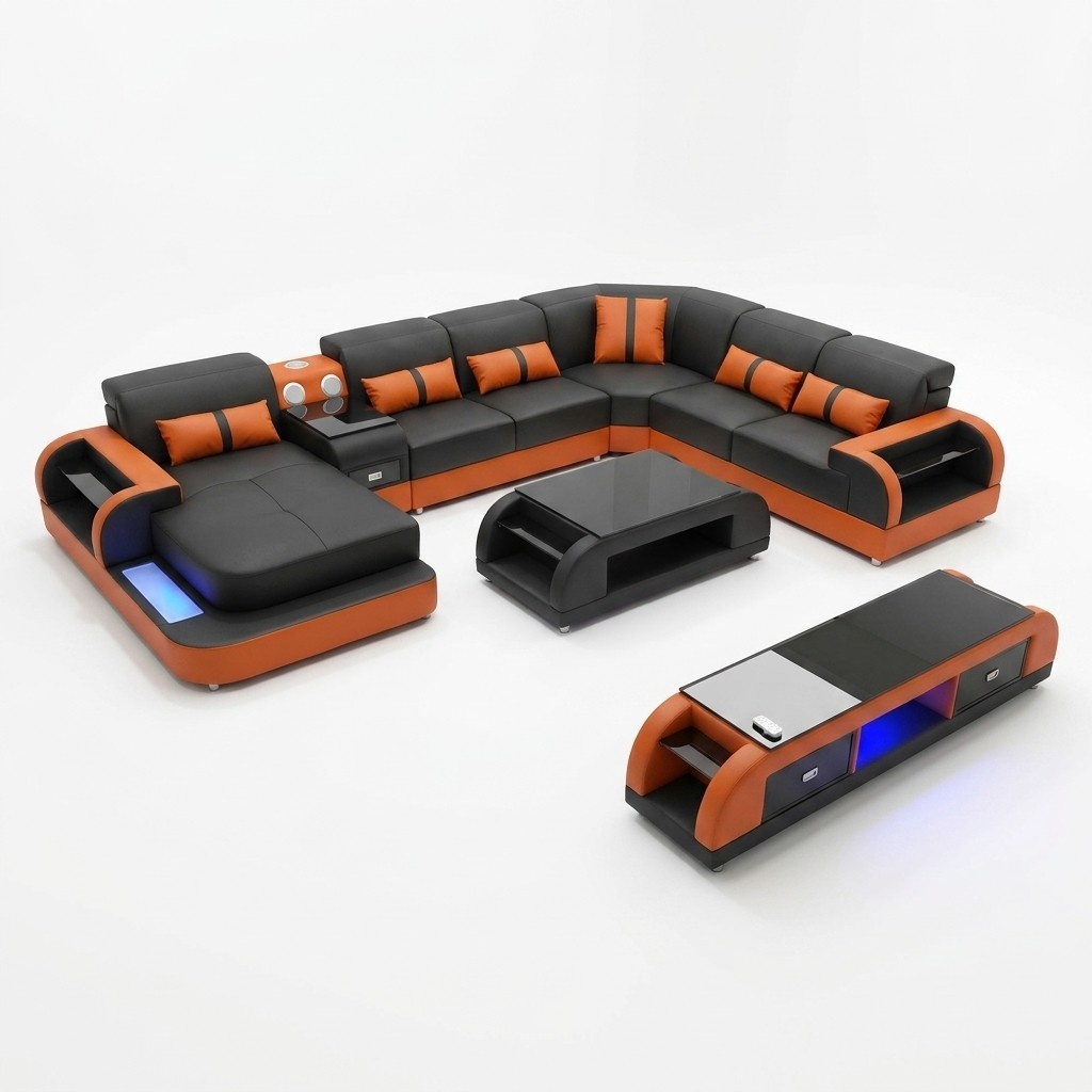 Design Eckgarnitur Ledersofa Ecksofa Luxus Wohnlandschaft led sofa couch Polster
