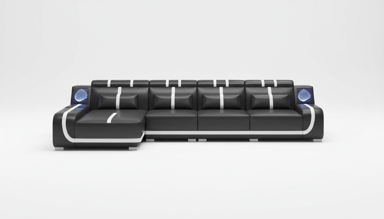 Design Ecksofa Couch L Form Liege Schwarz Ledersofa sofas Sofa couchen