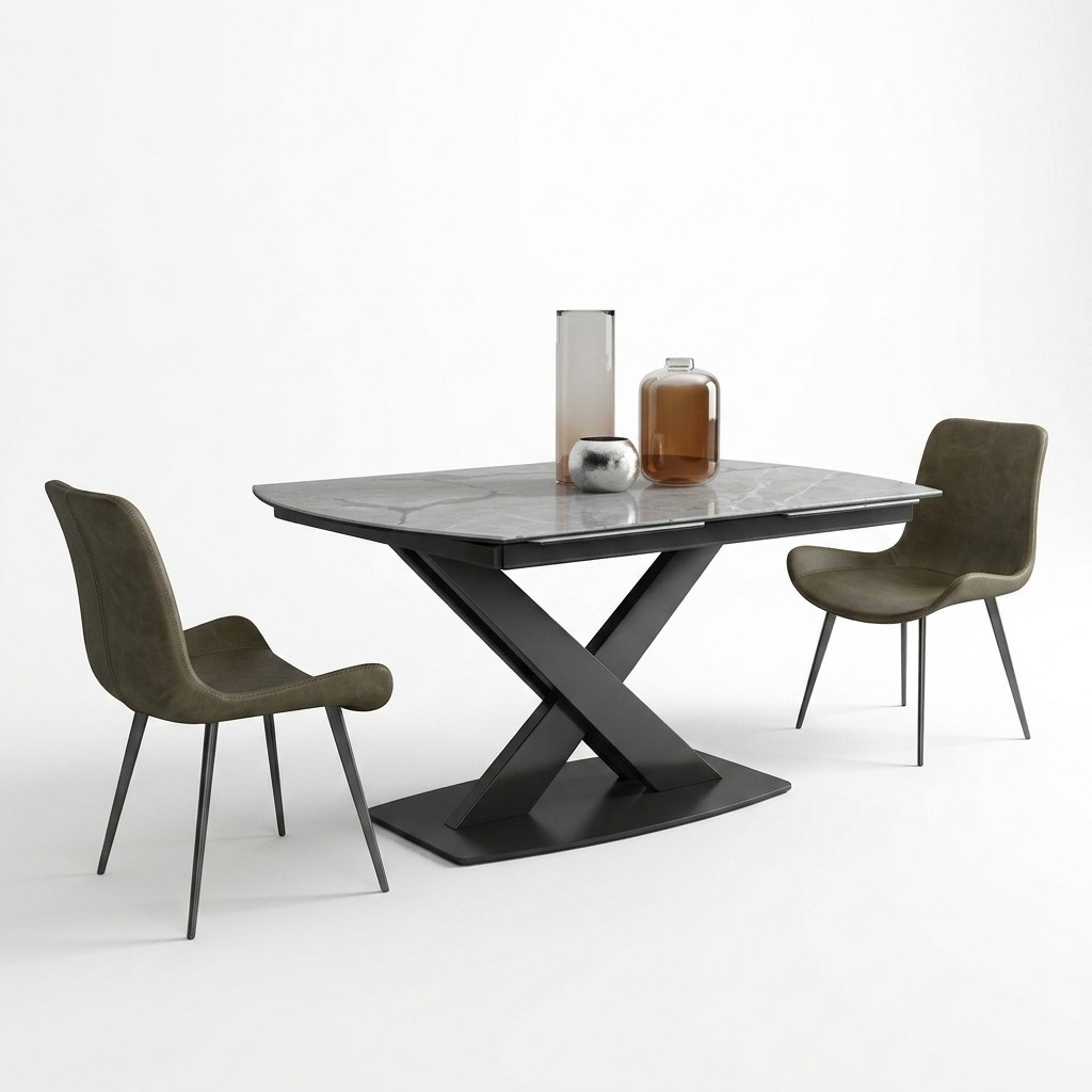 Design Esszimmer Gruppe Tisch + 2 Stühle Sitz Polster Garnitur Tische Lehn