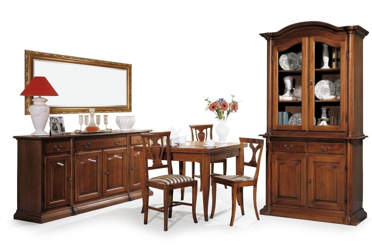 Design Esszimmer Set Garnitur 6tlg Holz Möbel 4x Stuhl Tisch Vitrine Gruppe