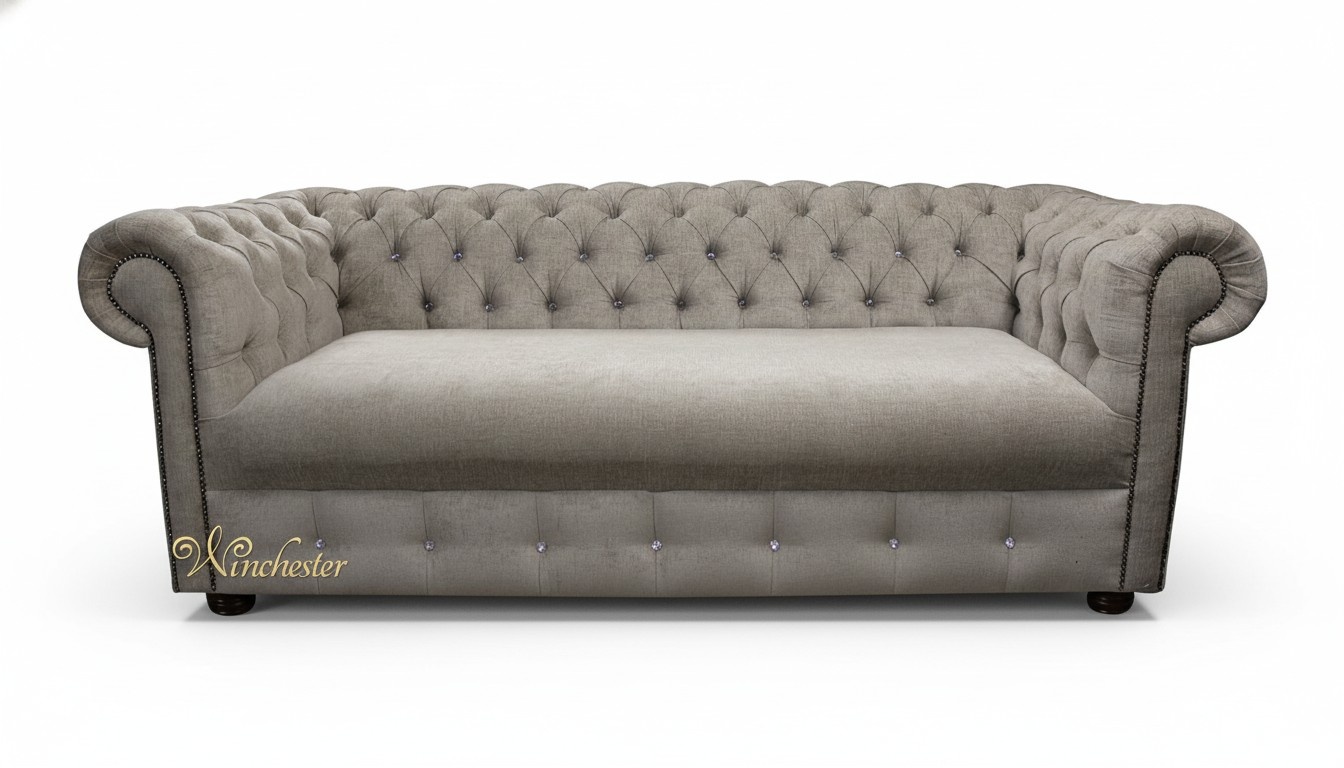 Design Hellgrau Sofa 3 Sitzer Chesterfield Stoff Couch Sofa Polster Sofas Neu