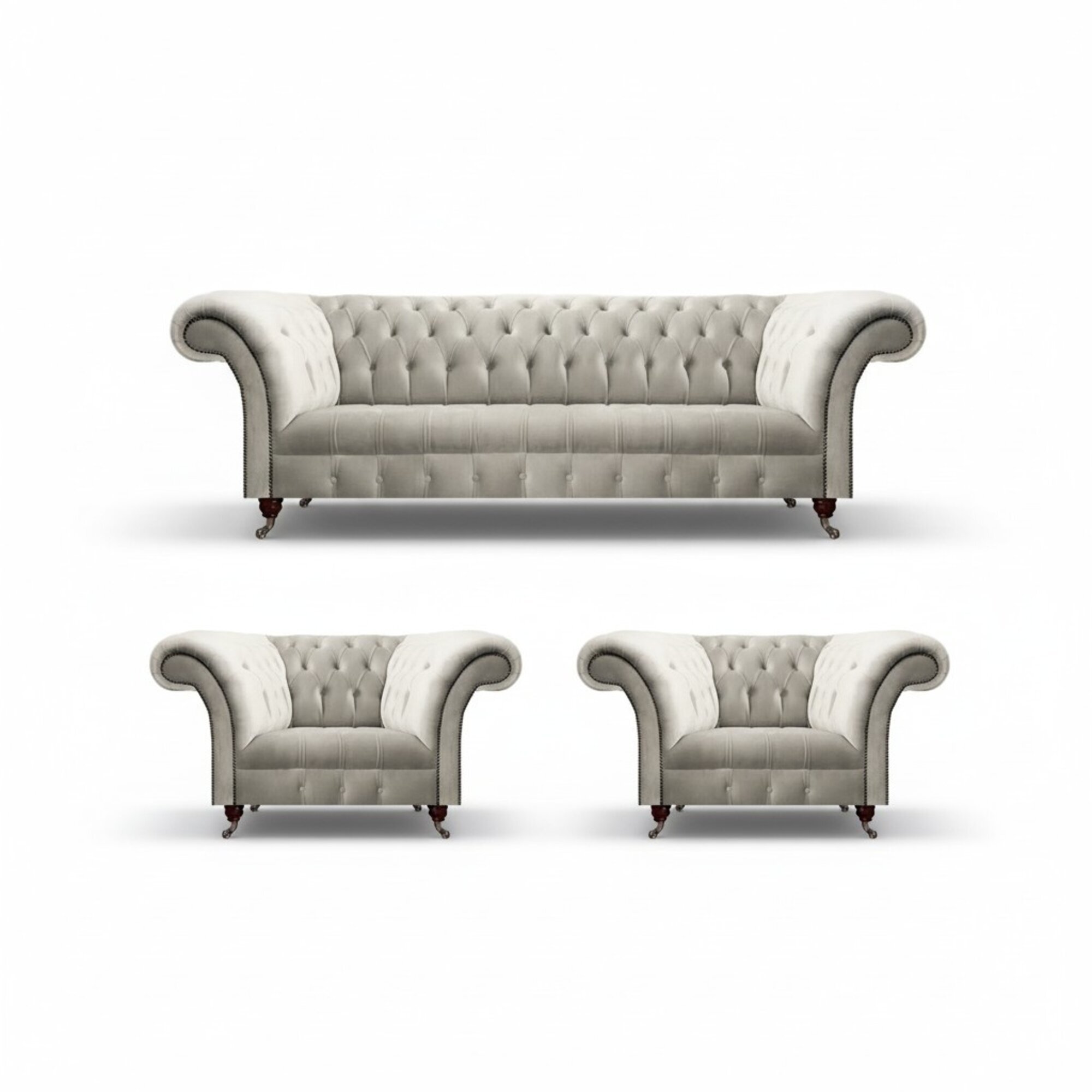 Design Komplett Chesterfield 2x Sessel Wohnzimmer Sofa Dreisitze Couch Neu