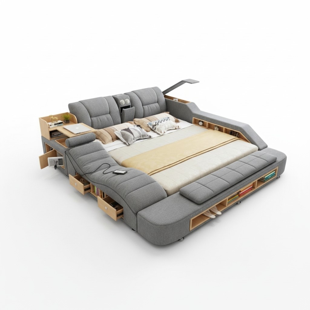 Design Leder Betten Hotel Doppel Neu Multifunktions Bett Bluetooth Boxen