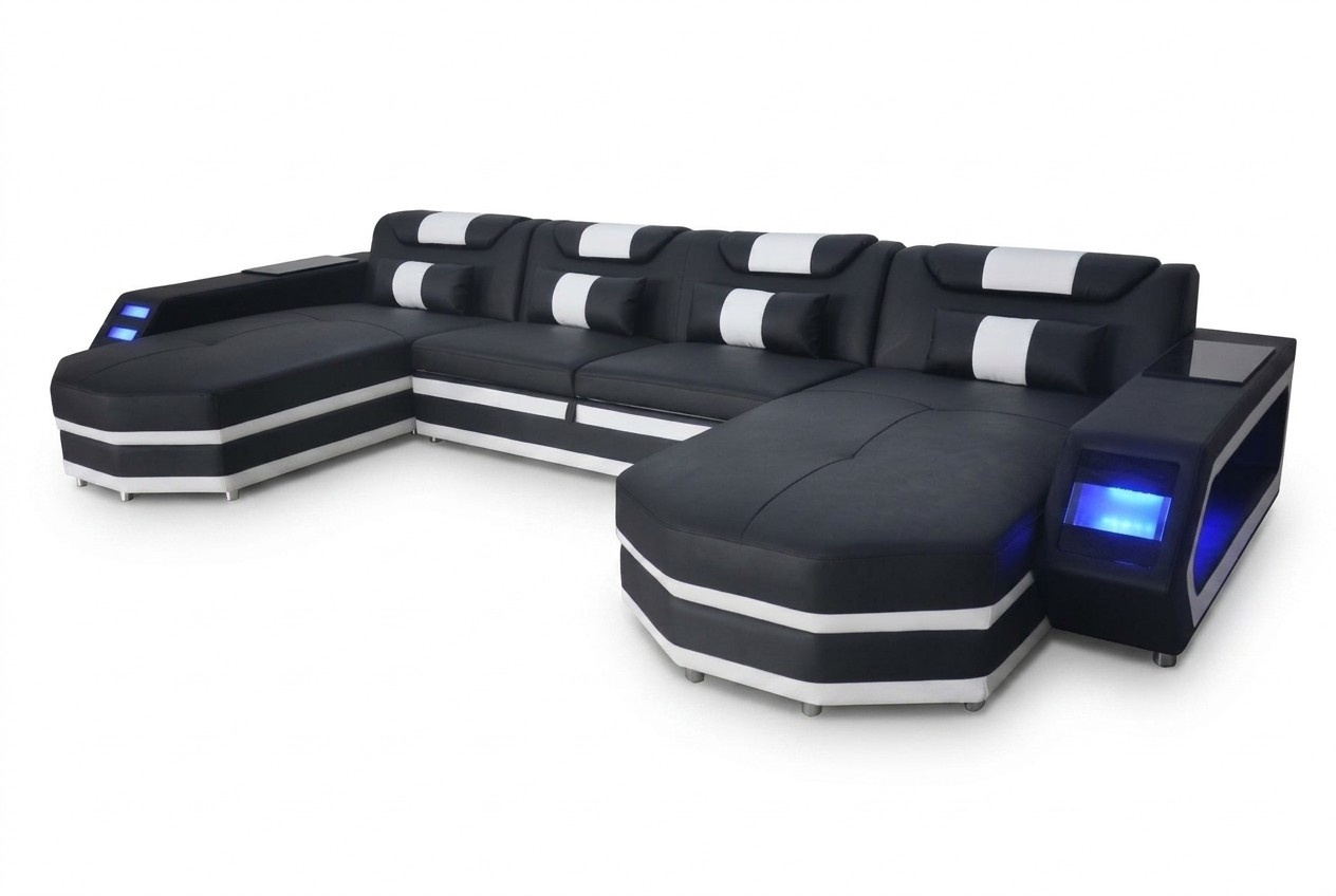 Design Leder Polster Sitz Ecke mit USB Leder Polster Landschaft Zimmer Wohn Sofa