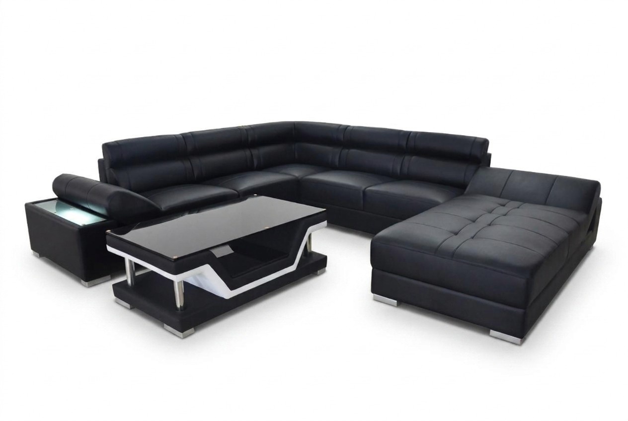 Design Leder Wohnlandschaft Eck Sofa Moderne Garnitur Couch Ecke Neu Grau USB