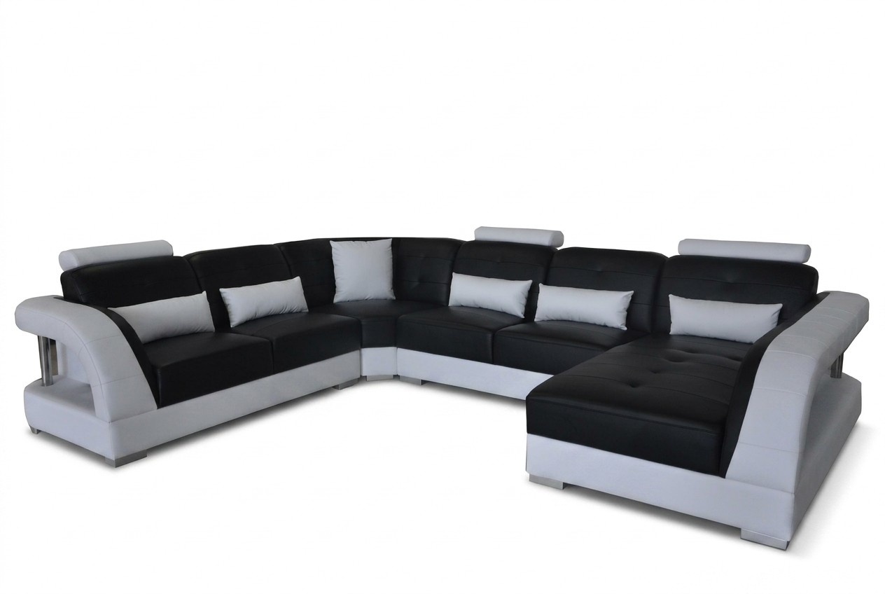Design Leder Wohnlandschaft Eck Sofa Moderne Couch Ecke USB Neu Schwarz Garnitur