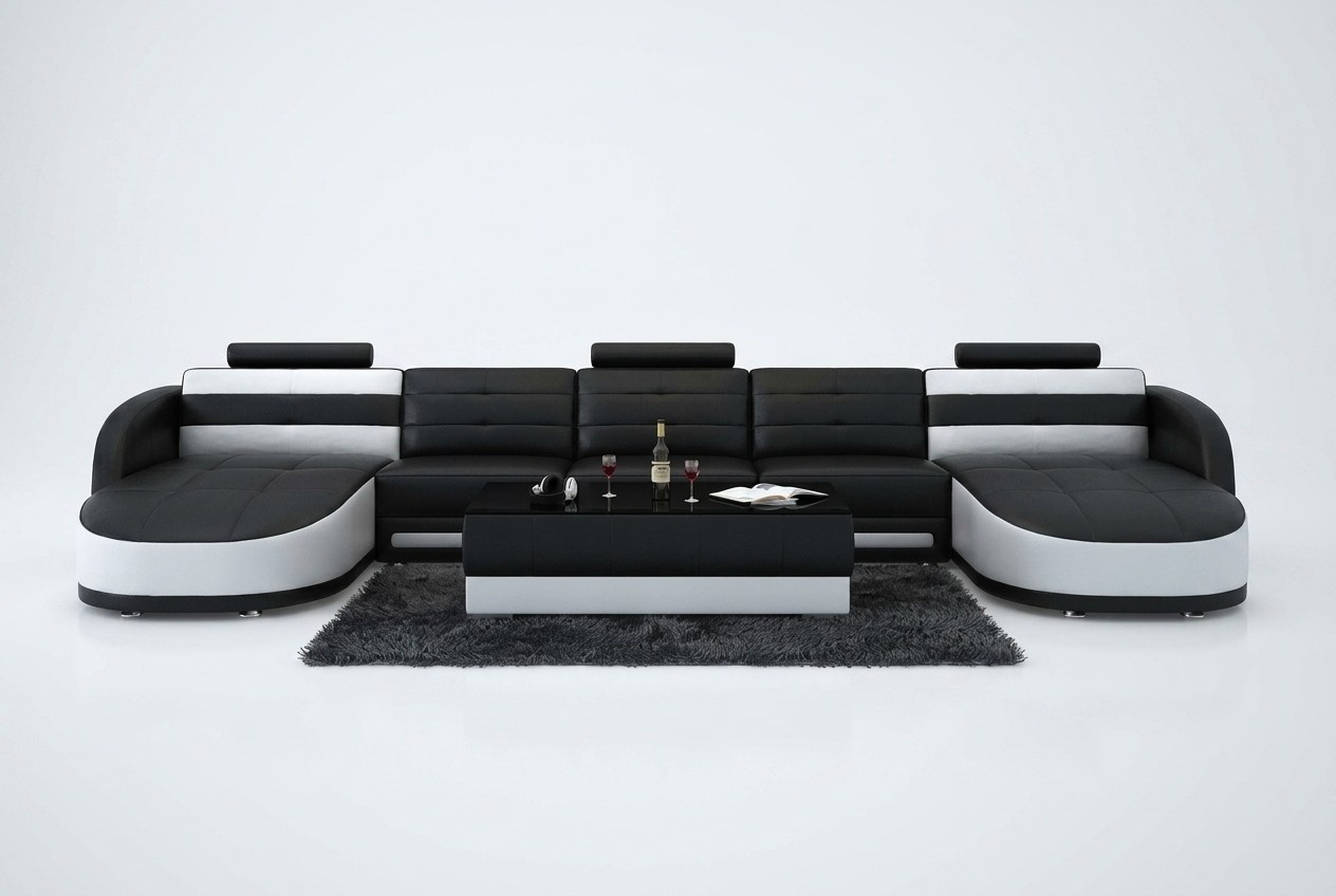 Design Leder Wohnlandschaft Eck Sofa Moderne Garnitur Couch Ecke USB Neu Schwarz