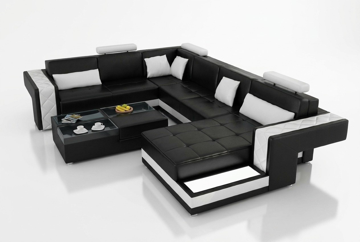 Design Ledersofa Ecksofa Eckcouch Polster Sofa Ecke USB + LED Wohnlandschaft