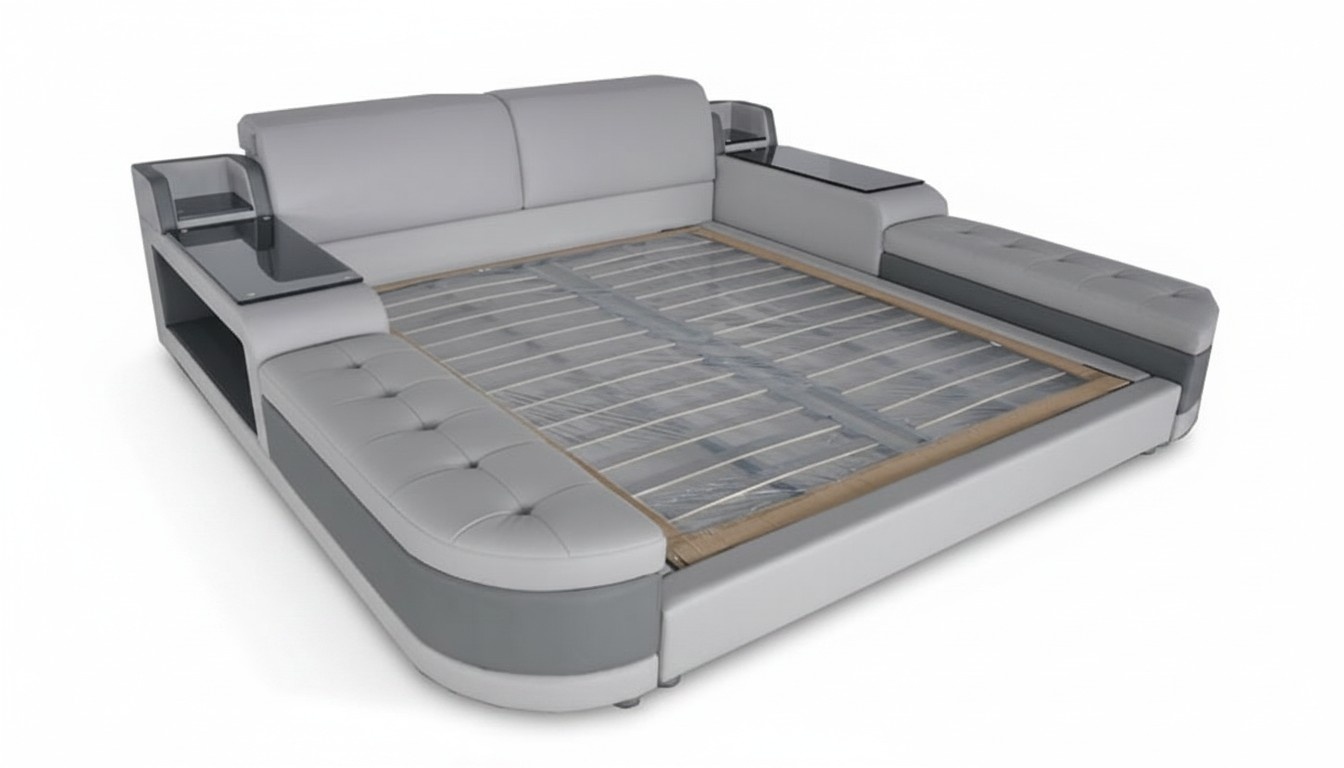 Design Luxus Bett+USB Polster Hotel Moderne Betten Leder 140/160/180/200 LB8820