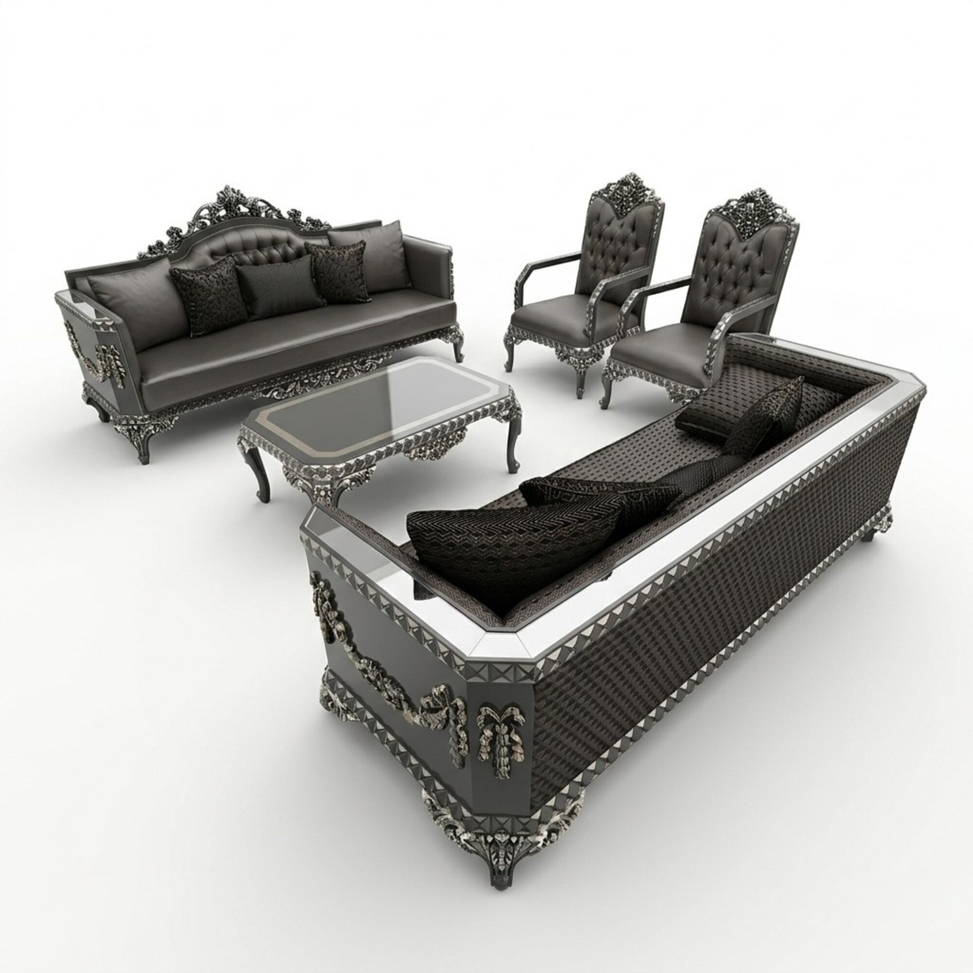 Design Mebel Wohnzimmer Sofagarnitur set 2x Sofa + 2x Sessel + Couchtisch