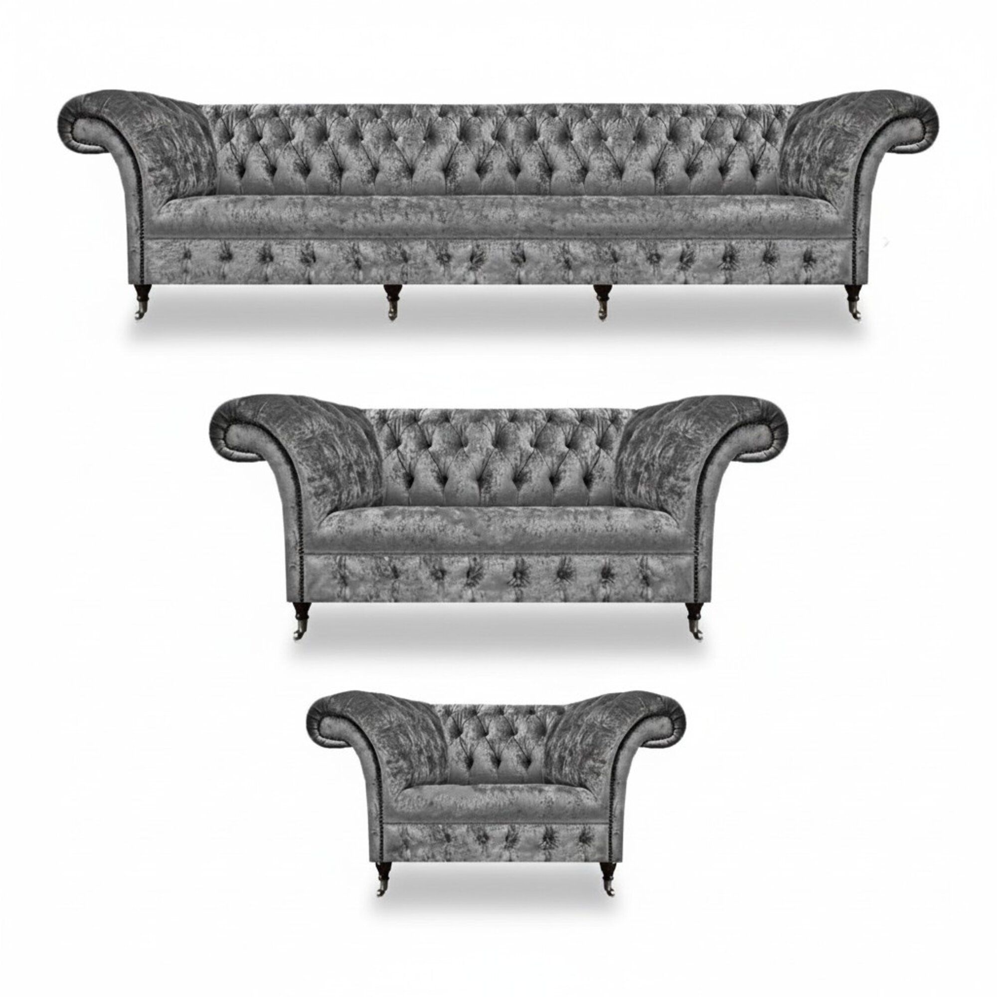 Design Polstermöbel Grau Sofagarnitur Chesterfield Sofas Set Wohnzimmer