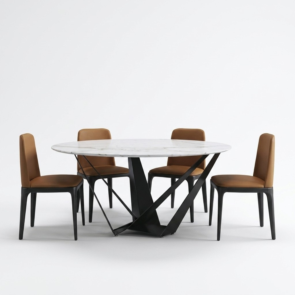 Design Rund Tisch 4x Sessel Stühle Ess Zimmer Polster Sitz Runde Tische