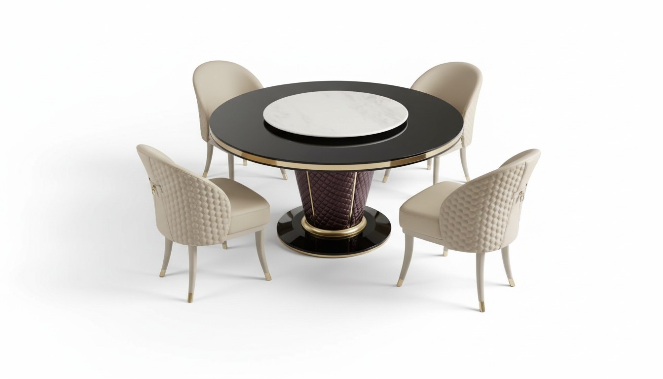 Design Rund Tisch 4x Sessel Stühle Ess Zimmer Sitz Polster Runde Tische